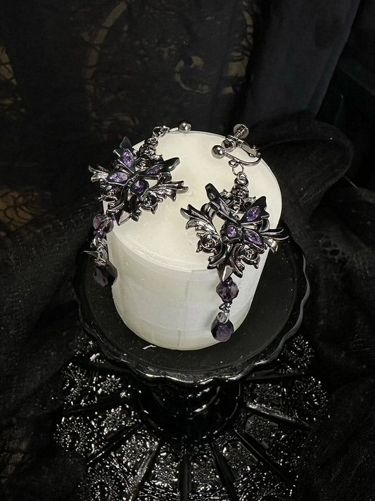 Rhinestone Butterfly Clips Purple Ear