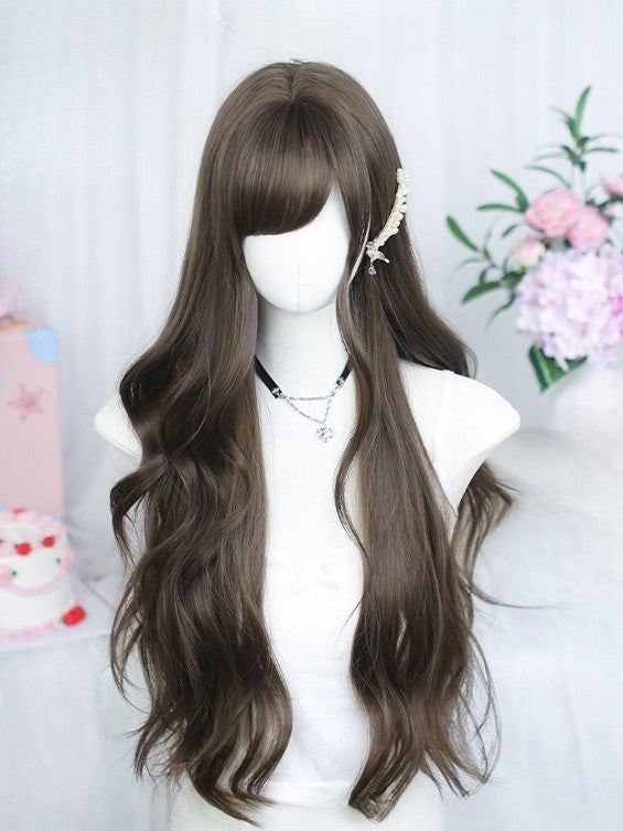 長さ65-70cm、黒、前髪あり、ウェーブウィッグ付き、茶/ブラウン、サイドスウィープ