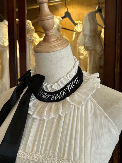 Neck Halter Detail Classic Creamy Dress Lolita Embroidery Backless Delicate