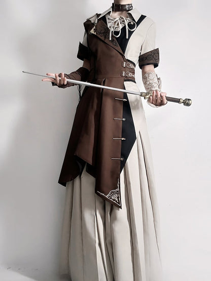 Straight-leg Short Pieces Steampunk Three - Sleeves + Pants Waistcoat Ouji Long Set One-shoulder Shirt Lolita