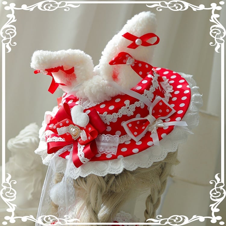 Ear Flat Pattern Options Hat Polka-dot Decorated Bowknot 5 Beaded Color Bunny Plush Details