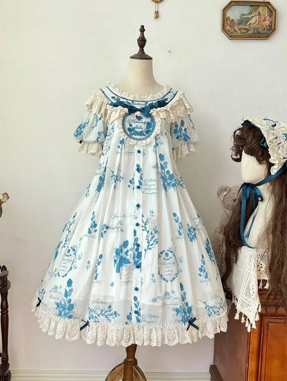 Poetry‌ Mulberry Lolita Print and Sizes Plus Available Loose Dress Blue