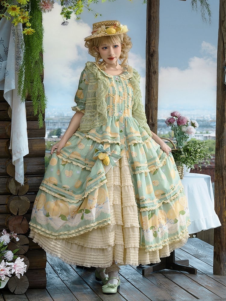 Tea Detail Under Beige Length Ruffles Skirt Tiered