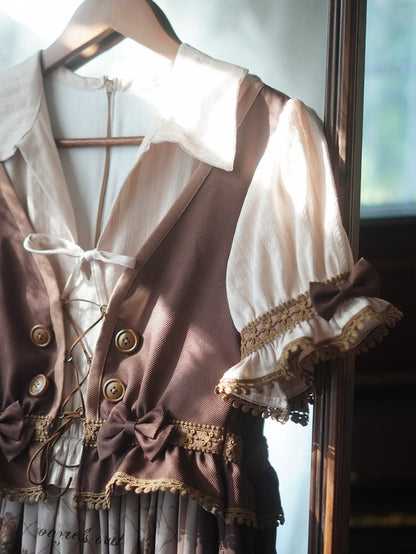 Brown Waistcoat Bodice Tree House Lolita Dress Fake Two-pieces Lolita One Piece