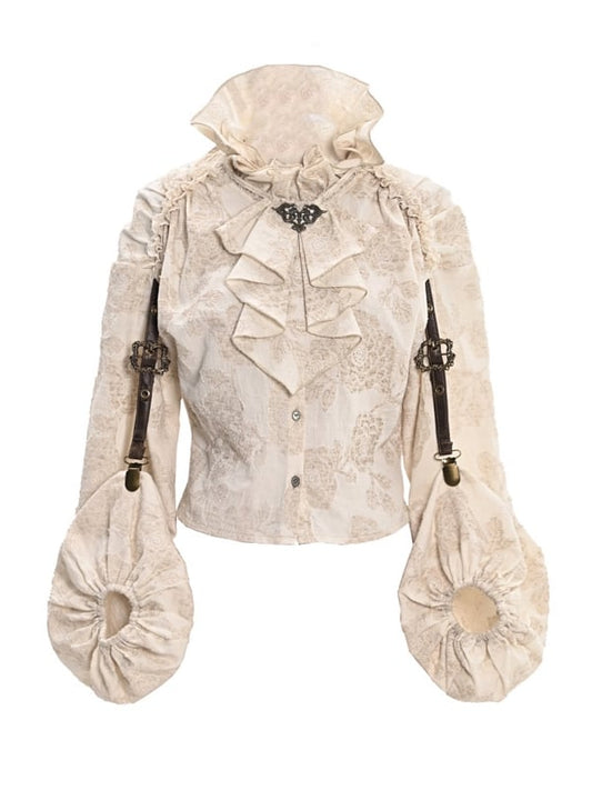 フリルネックライン アプリコット スチームパンク バルーンスリーブ シャツ