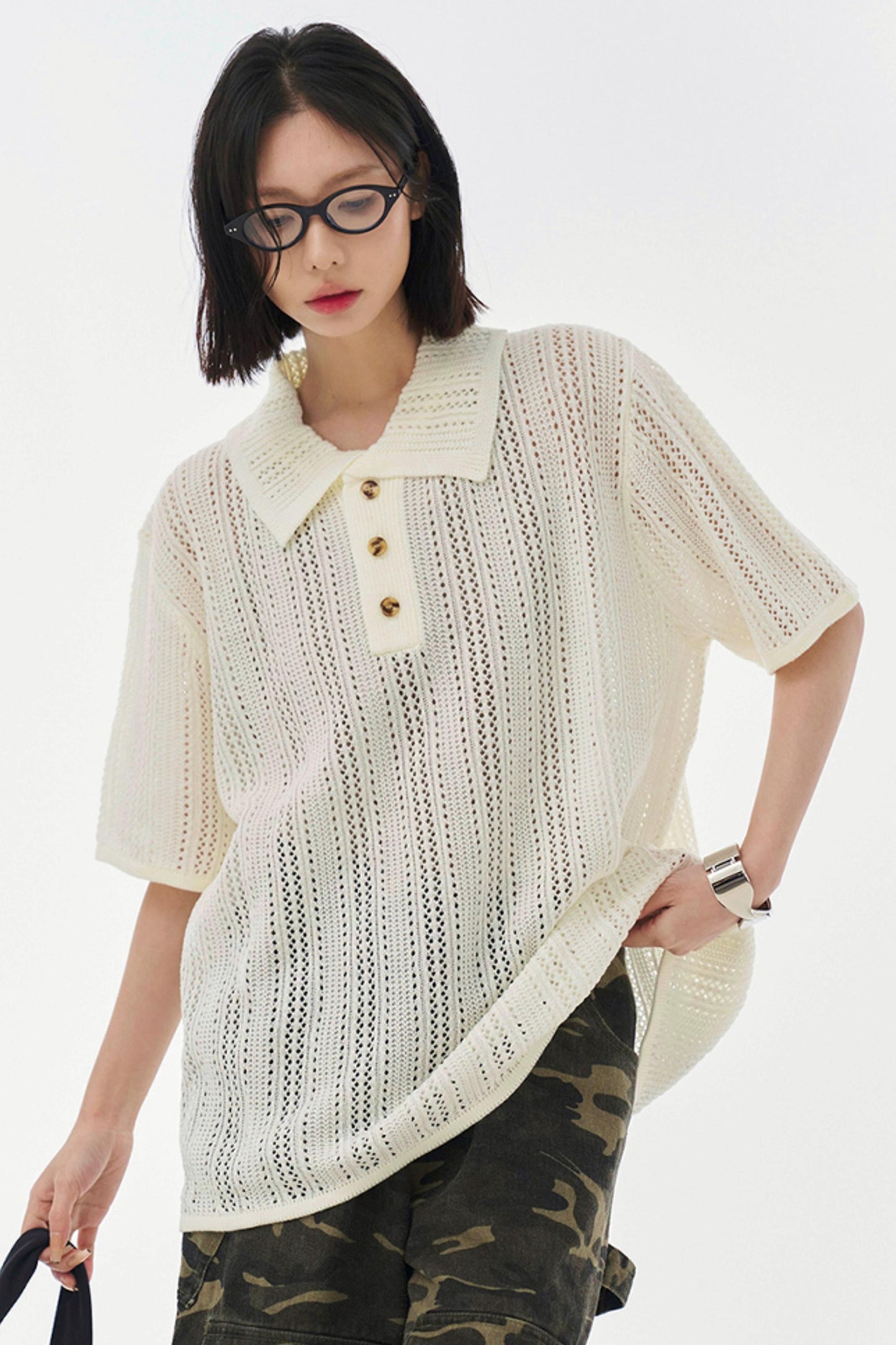 シースルーメッシュカラーTシャツ