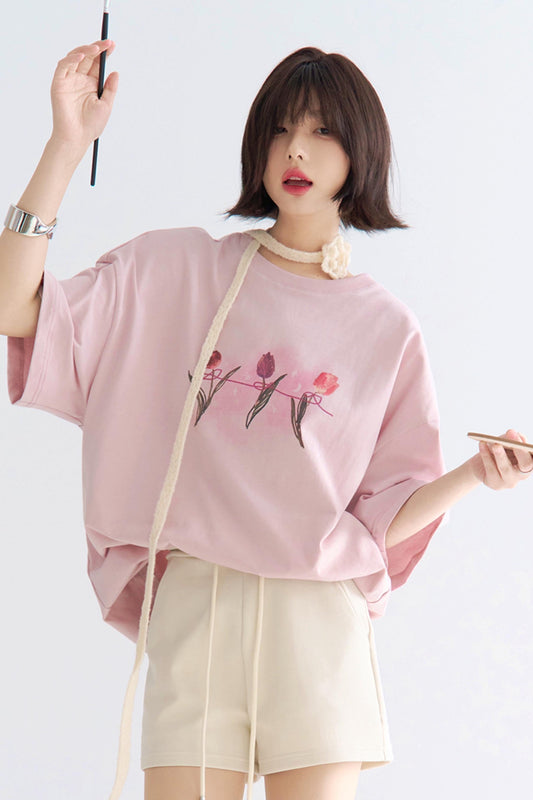 ミニマリストプリントTシャツ チューリップ