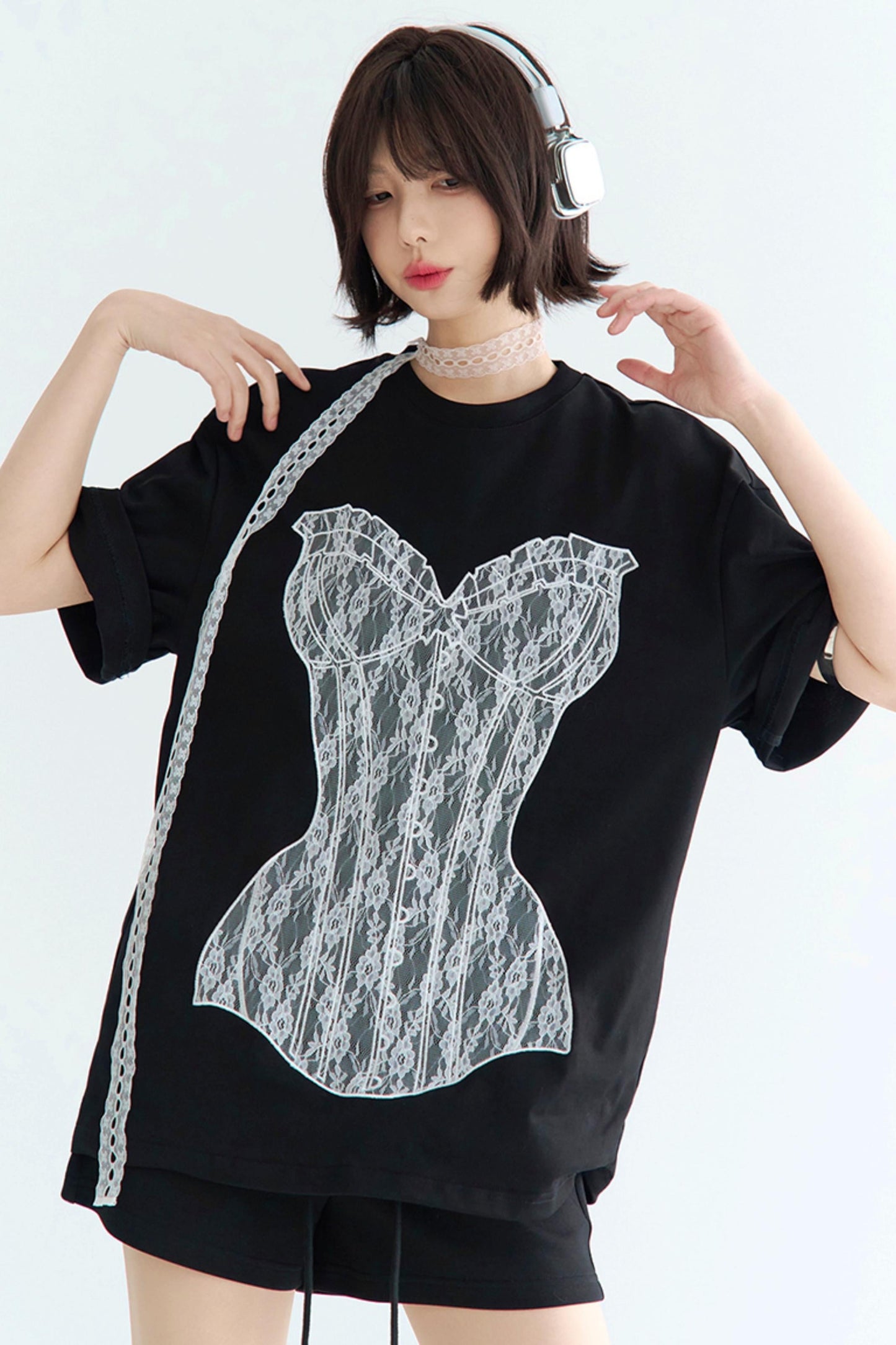 ミニマルレース グラビティシャツ ルーズTシャツ