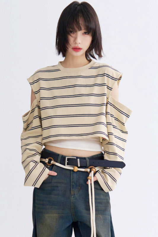 カジュアルスリーブロングTシャツストライプ