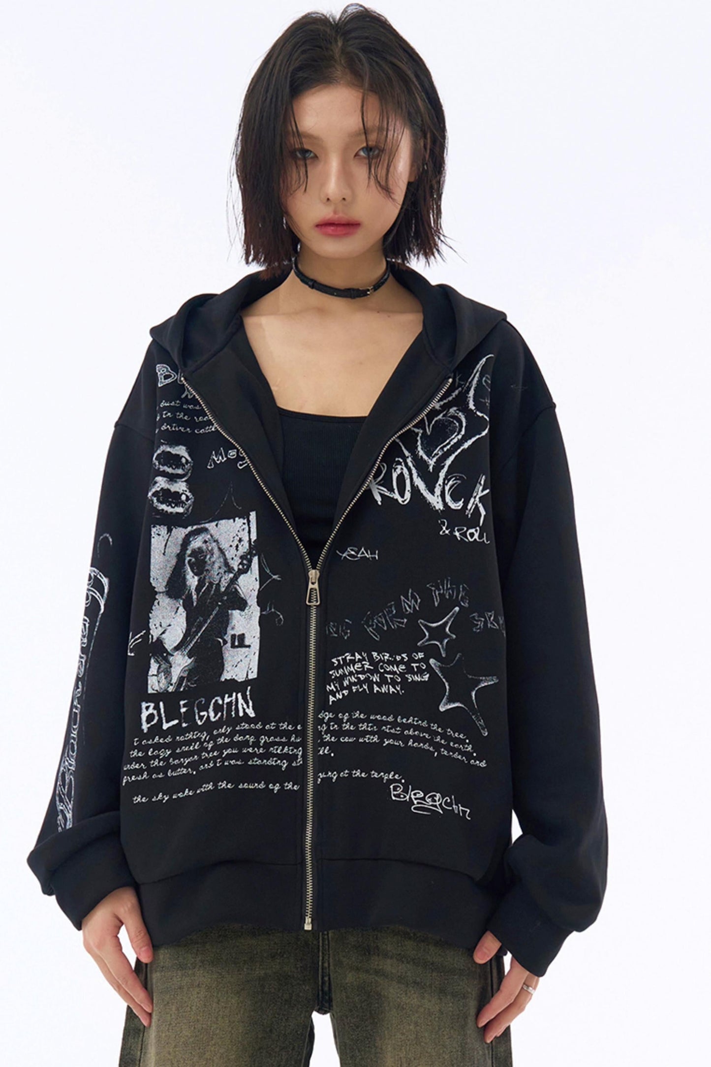 フード付きルーズパーカー グラフィティ