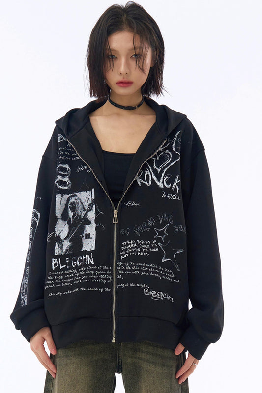 Lockerer Kapuzenpullover mit Graffiti-Print