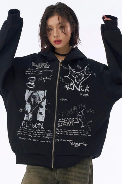 フード付きルーズパーカー グラフィティ