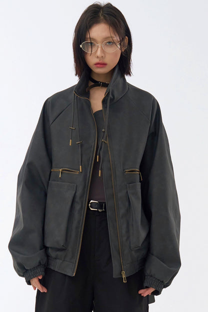 レトロスタンドレザーカラージャケット