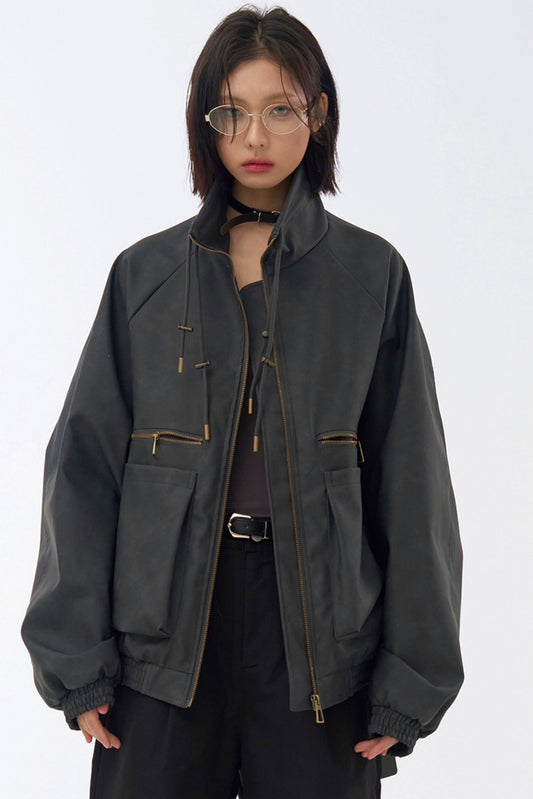 レトロスタンドレザーカラージャケット