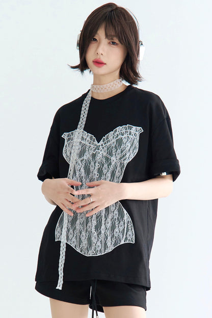 ミニマルレース グラビティシャツ ルーズTシャツ