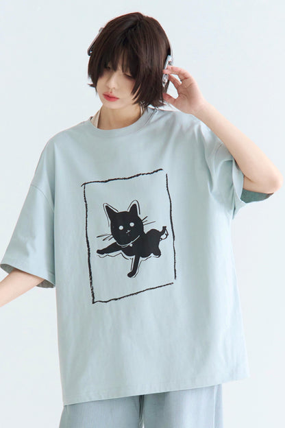Illustriertes T-Shirt Casual Cat