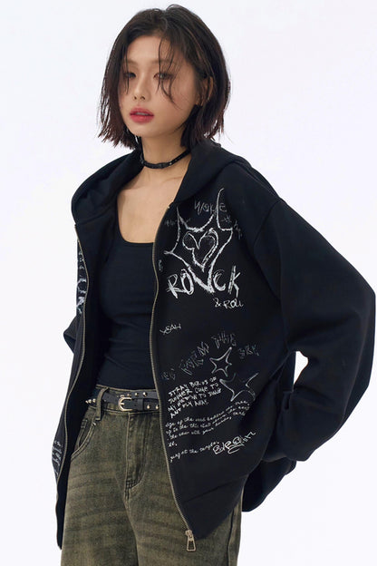 フード付きルーズパーカー グラフィティ