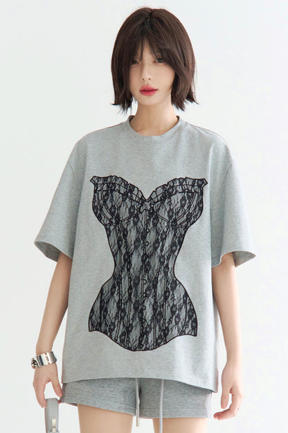 ミニマルレース グラビティシャツ ルーズTシャツ
