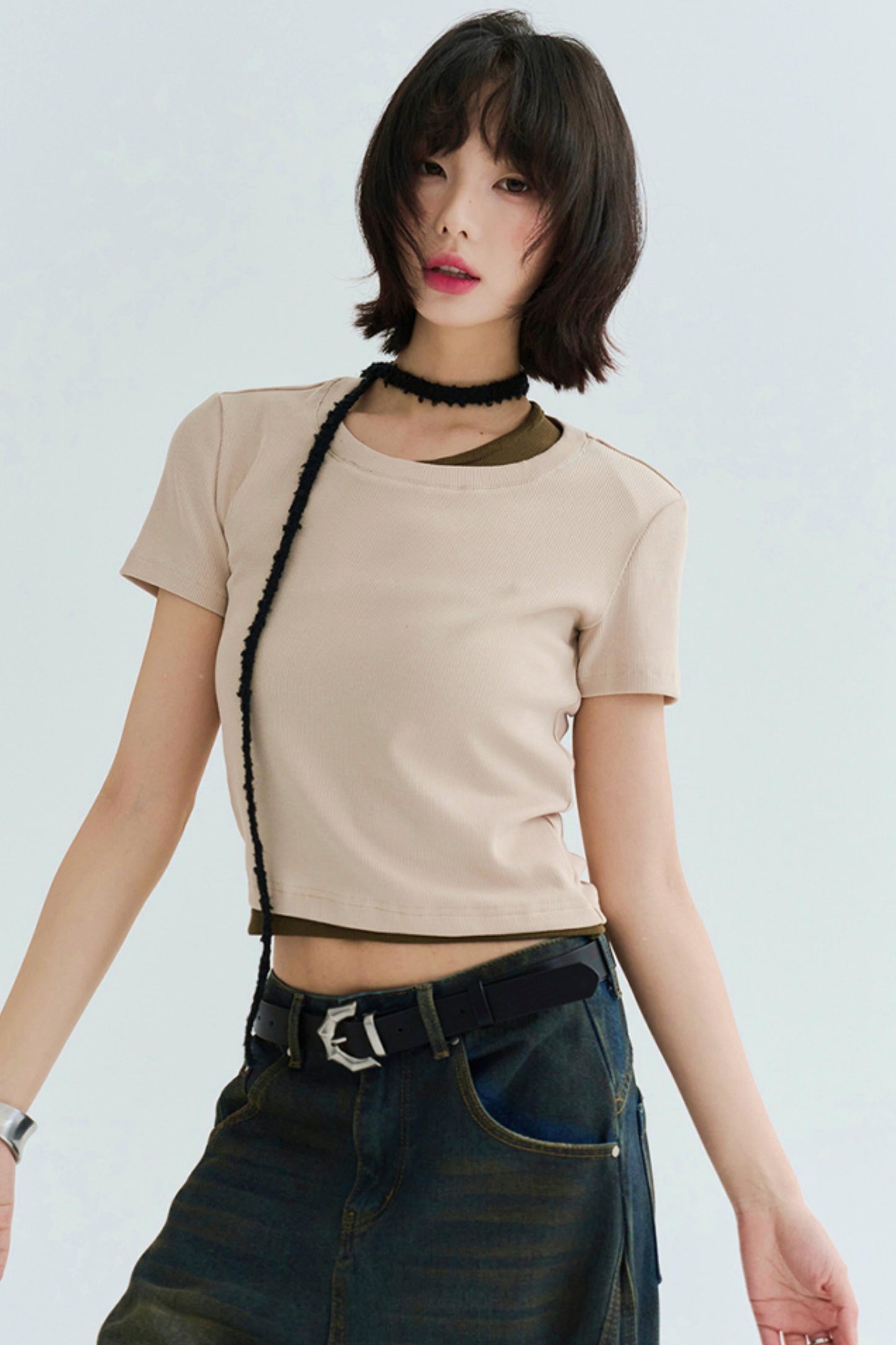 コットンTシャツ スリムフィット ストレッチ