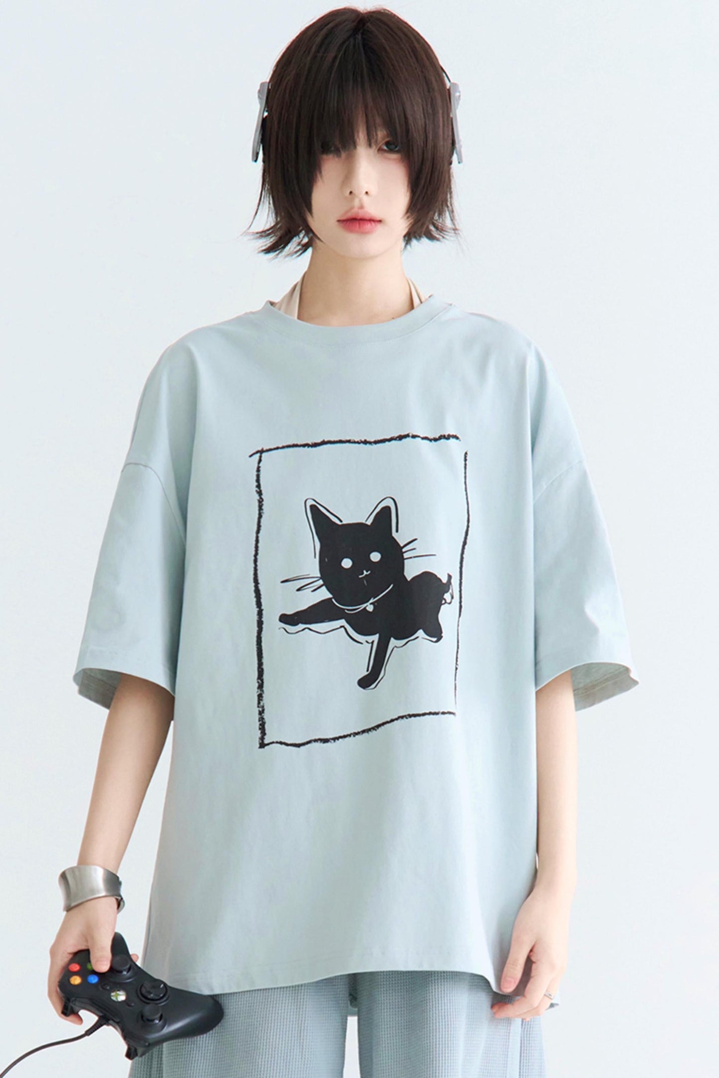 Illustriertes T-Shirt Casual Cat
