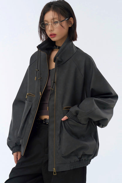 レトロスタンドレザーカラージャケット