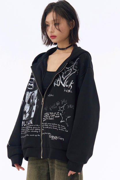 フード付きルーズパーカー グラフィティ