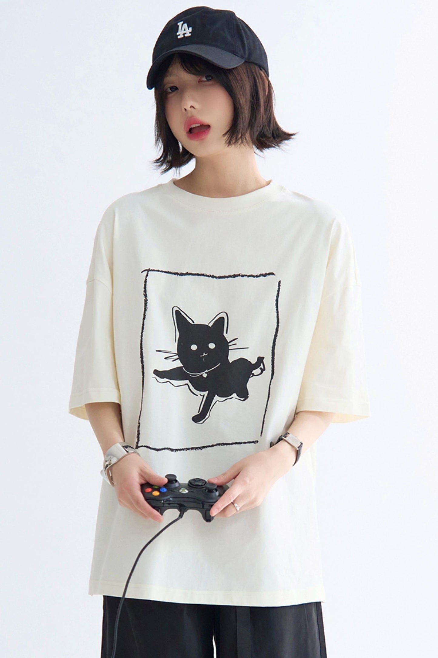 Illustriertes T-Shirt Casual Cat