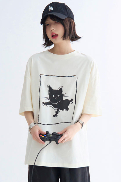Illustriertes T-Shirt Casual Cat