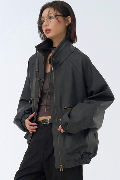 レトロスタンドレザーカラージャケット