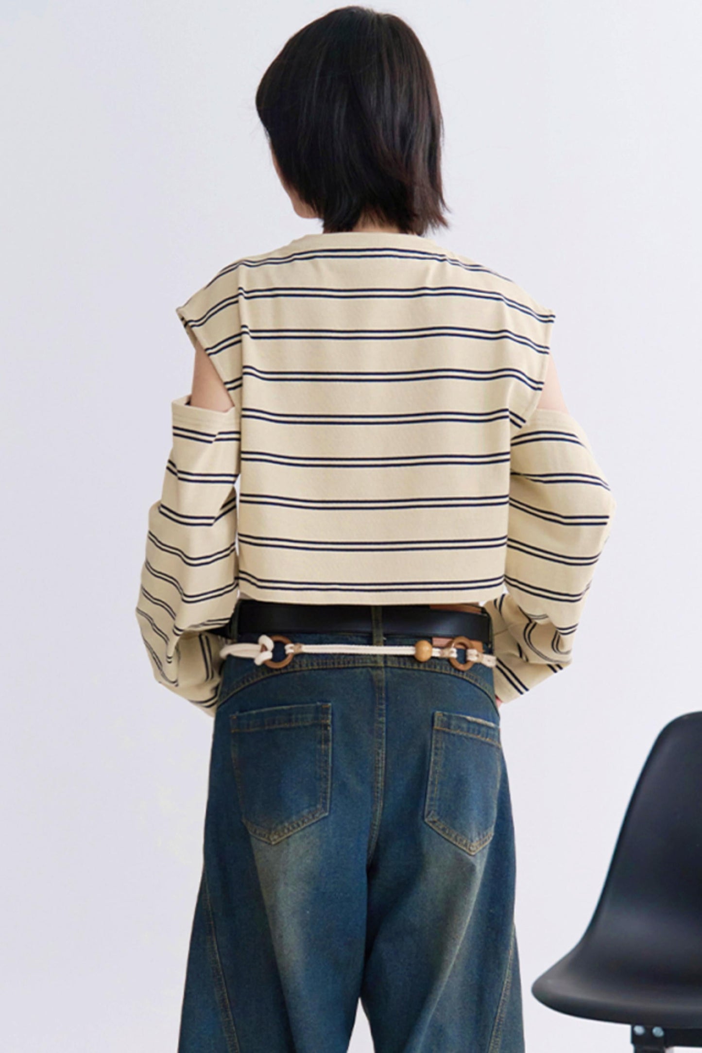 カジュアルスリーブロングTシャツストライプ