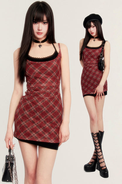 Kleid Mix Schwarz Rot