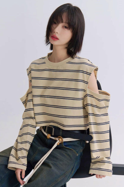 カジュアルスリーブロングTシャツストライプ