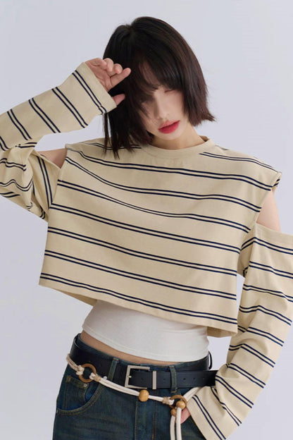 カジュアルスリーブロングTシャツストライプ