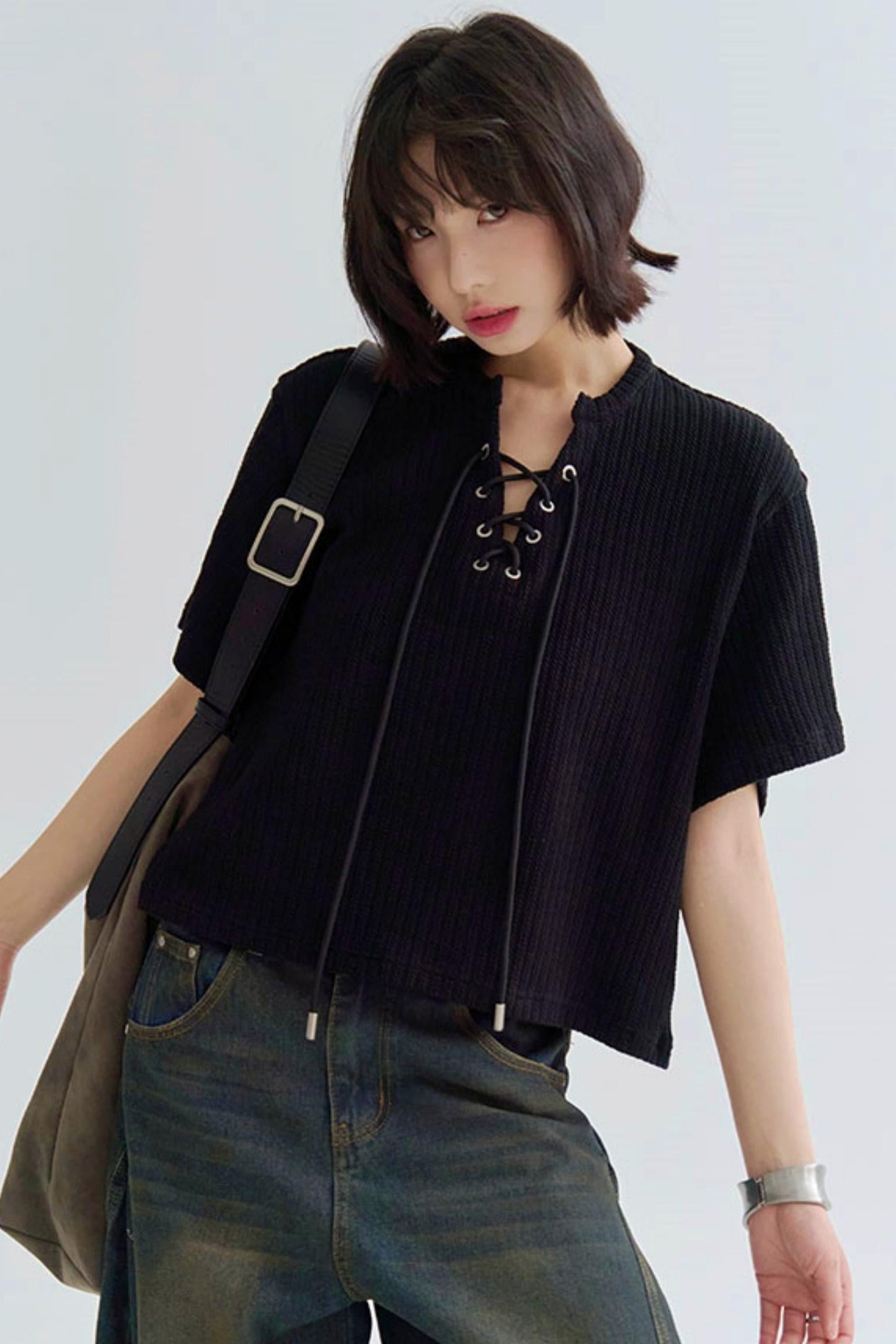 ルーズフィットTシャツ Vネックニット