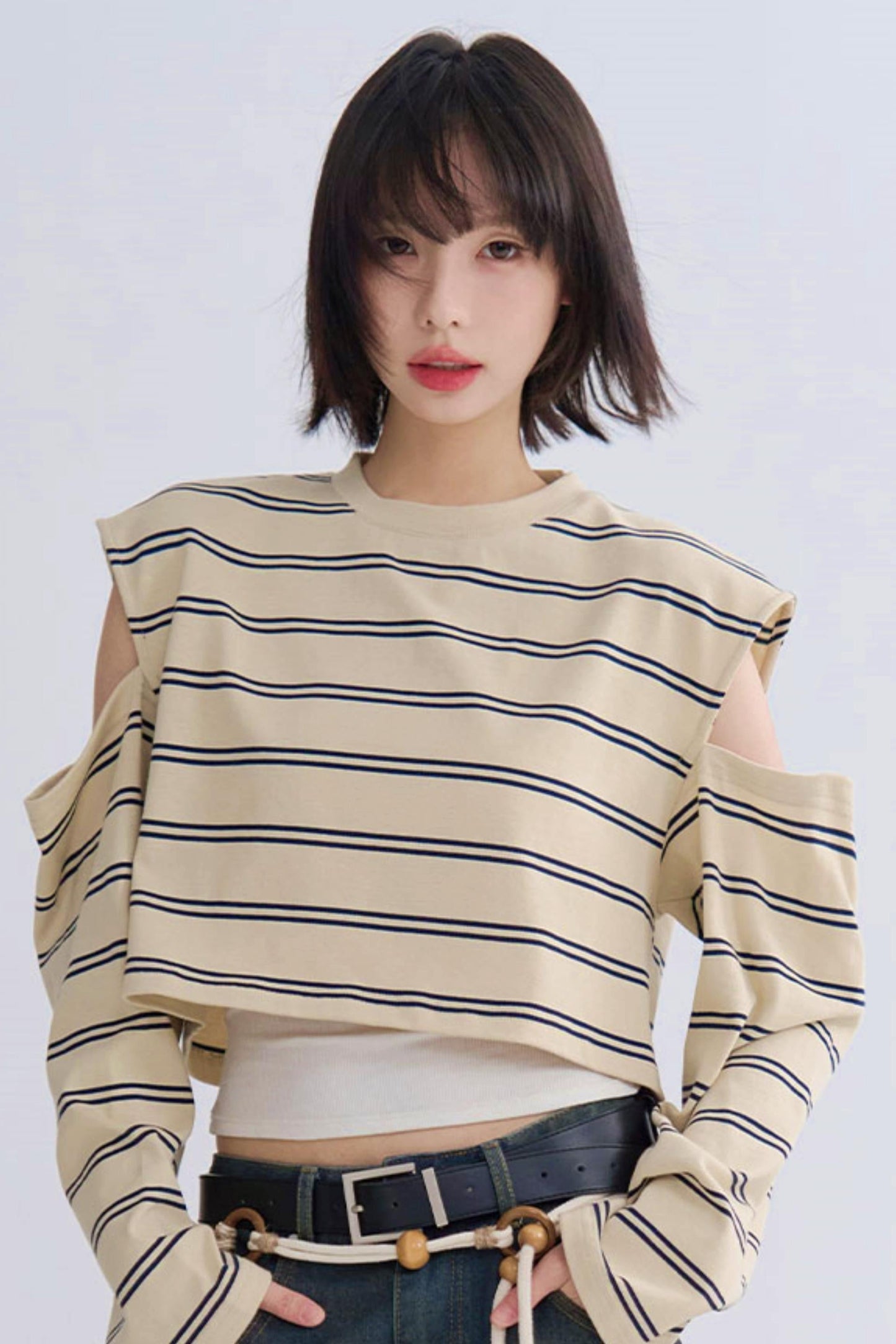 カジュアルスリーブロングTシャツストライプ