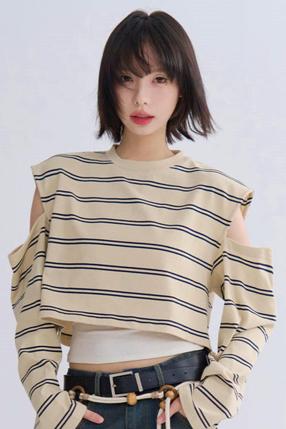 カジュアルスリーブロングTシャツストライプ