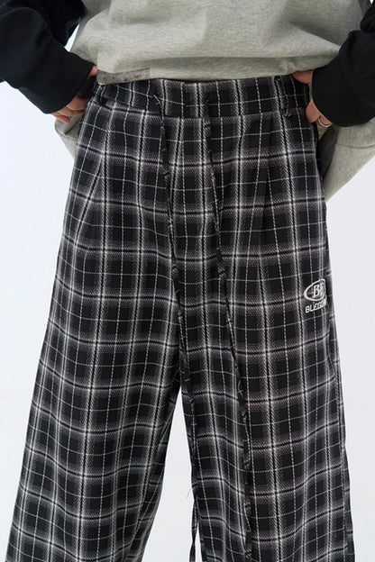 チェック柄ワイドレッグカジュアルパンツ
