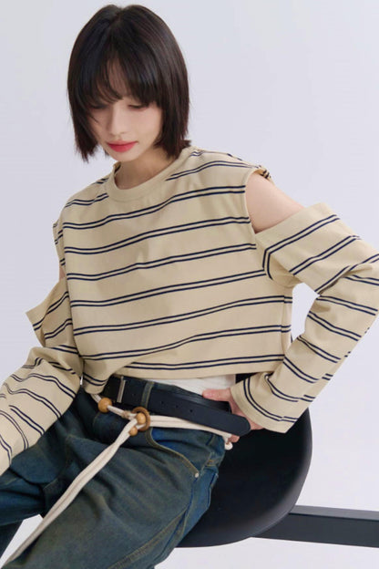 カジュアルスリーブロングTシャツストライプ