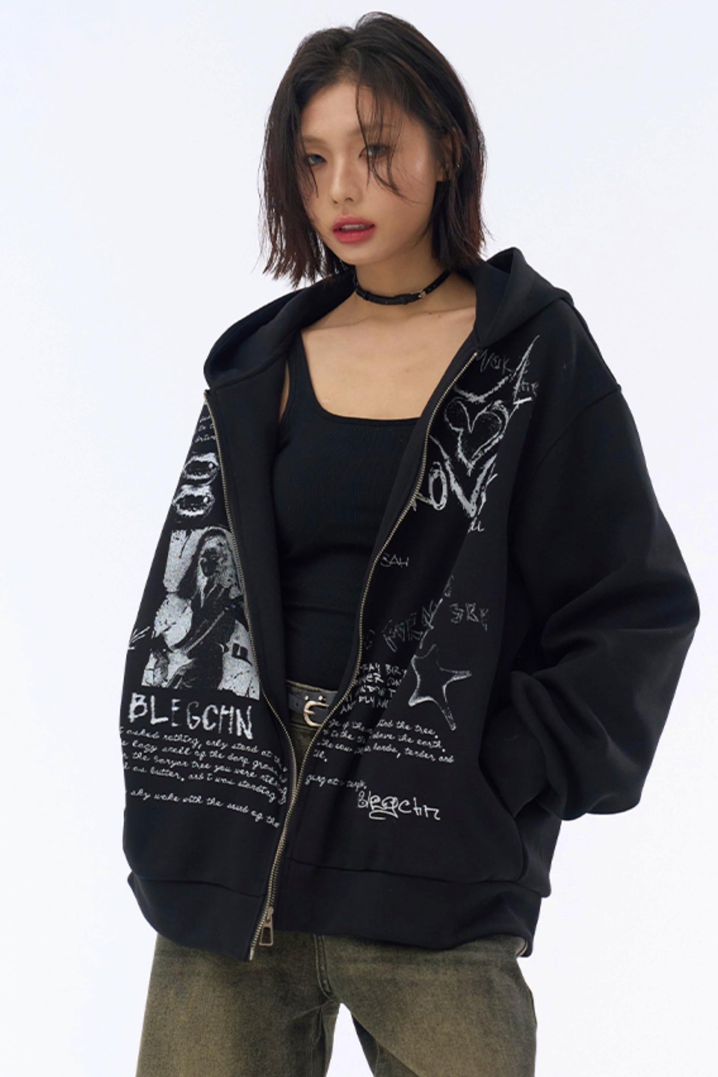 フード付きルーズパーカー グラフィティ