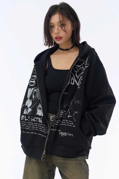 フード付きルーズパーカー グラフィティ