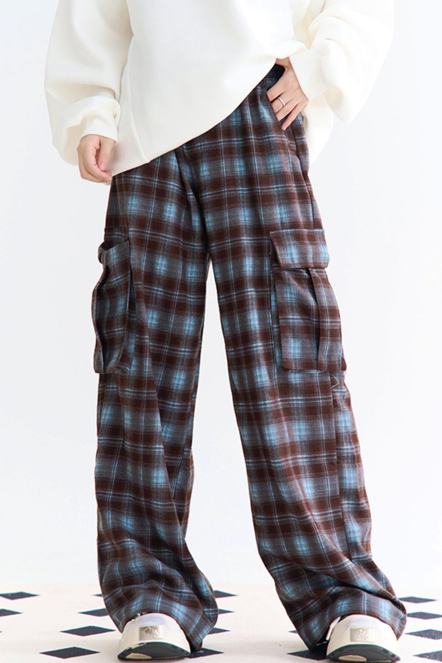 ハイパンツ チェックウエスト ワイド