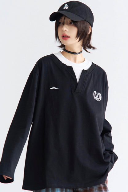 カラースリーブシャツカラーブロックロング