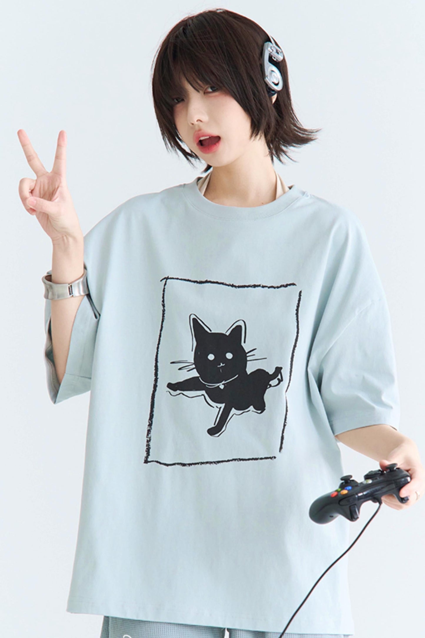 Illustriertes T-Shirt Casual Cat