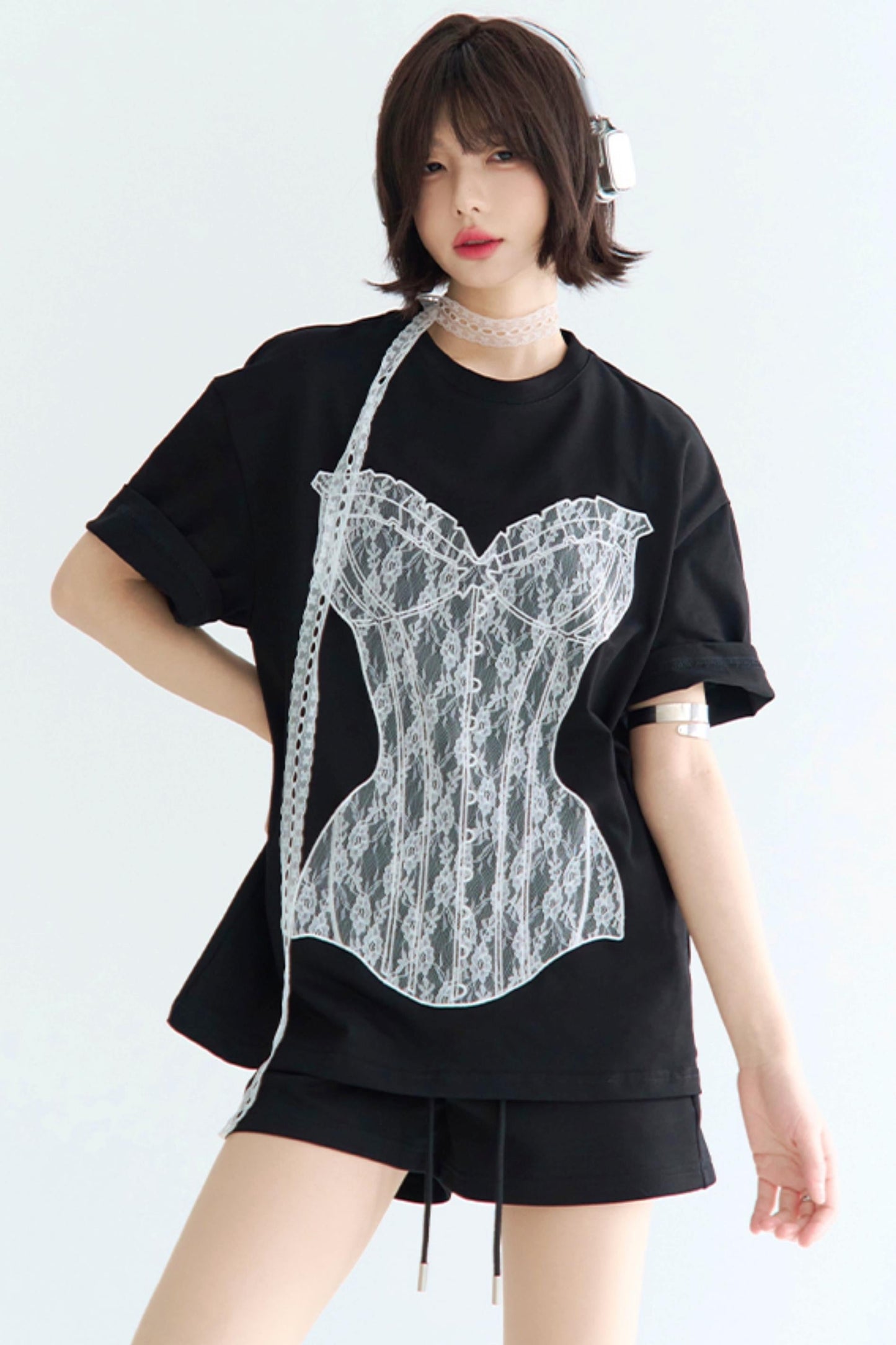 ミニマルレース グラビティシャツ ルーズTシャツ