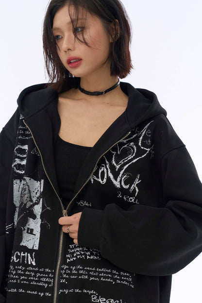 フード付きルーズパーカー グラフィティ