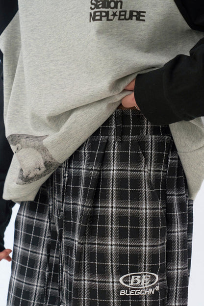 パンツ カジュアル チェック柄 ワイドレッグ