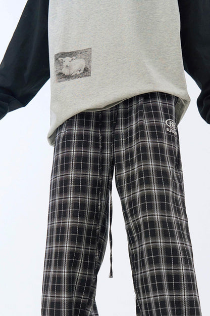 チェック柄ワイドレッグカジュアルパンツ