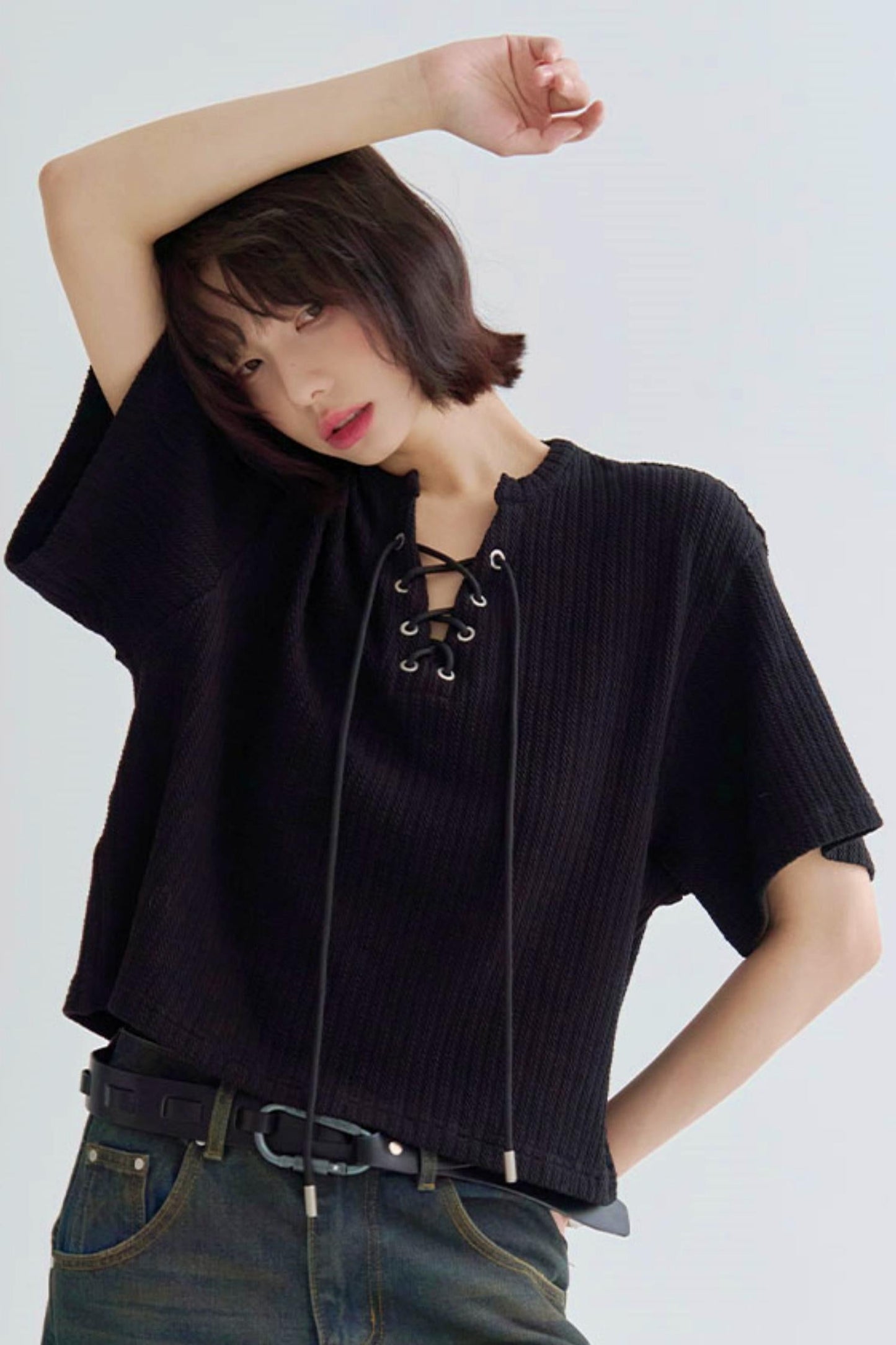 ルーズフィットTシャツ Vネックニット