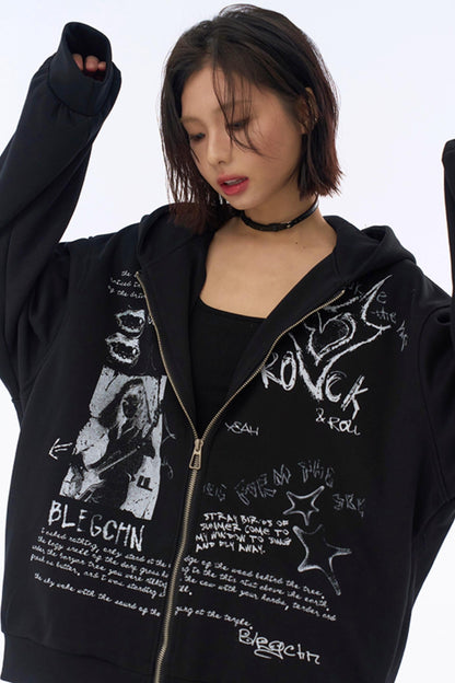 フード付きルーズパーカー グラフィティ