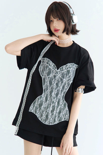 ミニマルレース グラビティシャツ ルーズTシャツ